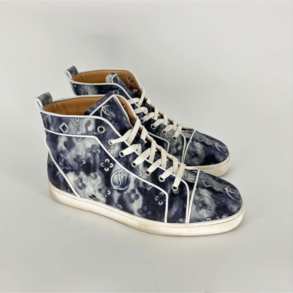 Christian Louboutin Louis Orlato High Top Sneakers Jeans Punk Tie Dye Size 40.5 - Picture 1 of 16